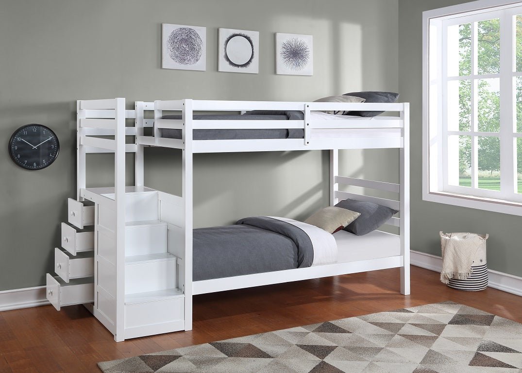 IFDCStaircase White Bunk Bed B - 1892 - EK (Single/Double)