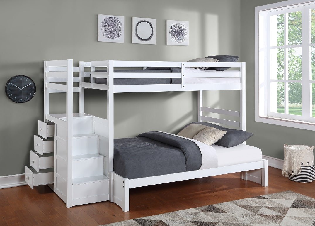 IFDCStaircase White Bunk Bed B - 1892 - EK (Single/Double)