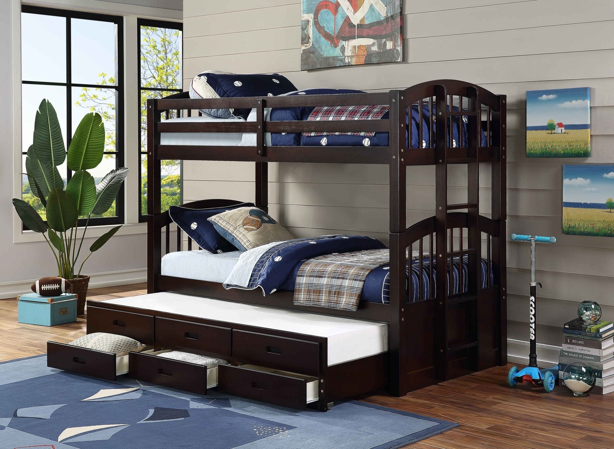 IFDCStorage Bunk Bed With Trundle Espresso B - 1840 (Single/Single/Single)