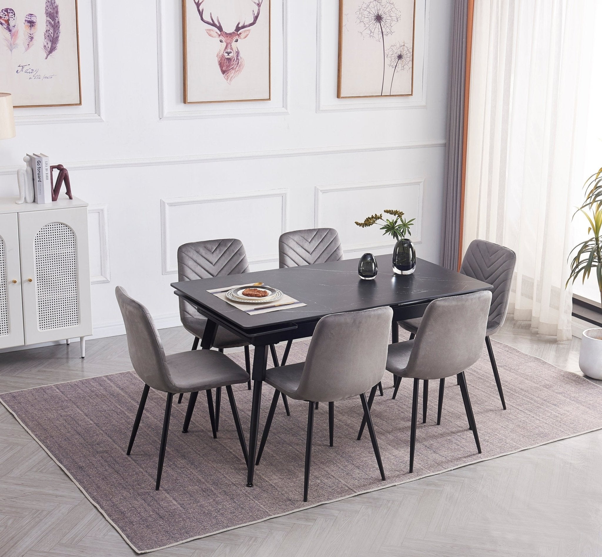 IFDCT - 1817 C - 1817 Sintered Stone Black Marble 7pc Dining Set