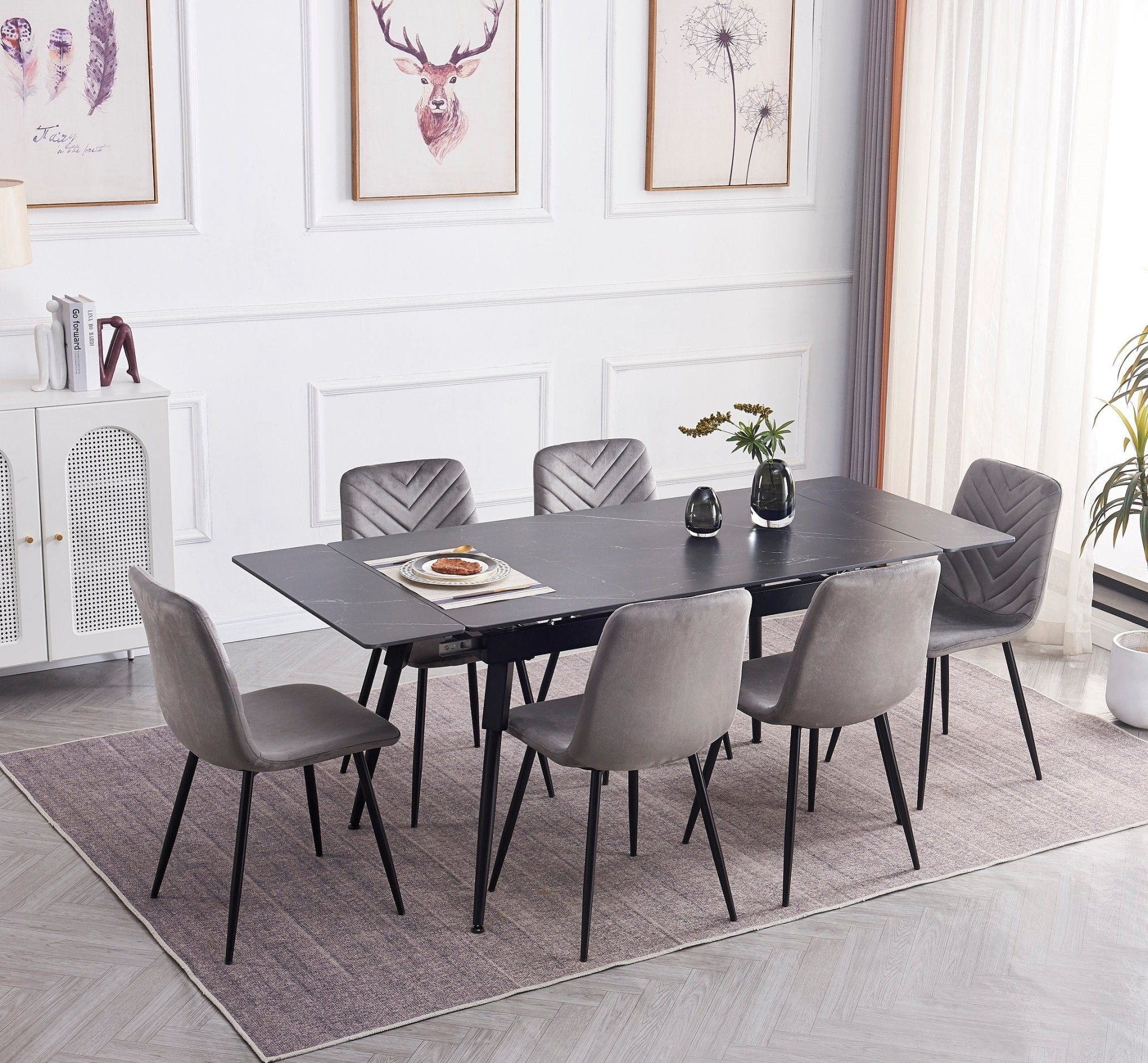 IFDCT - 1817 C - 1817 Sintered Stone Black Marble 7pc Dining Set