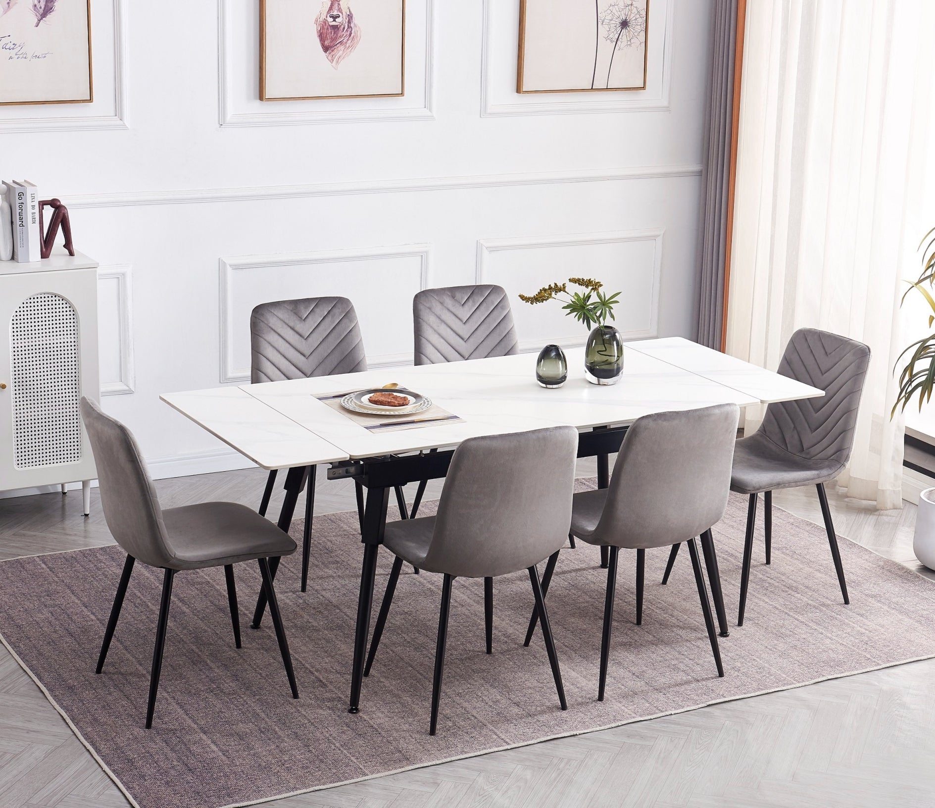 IFDCT - 1818 C - 1817 Sintered Stone White Marble 7pc Dining Set