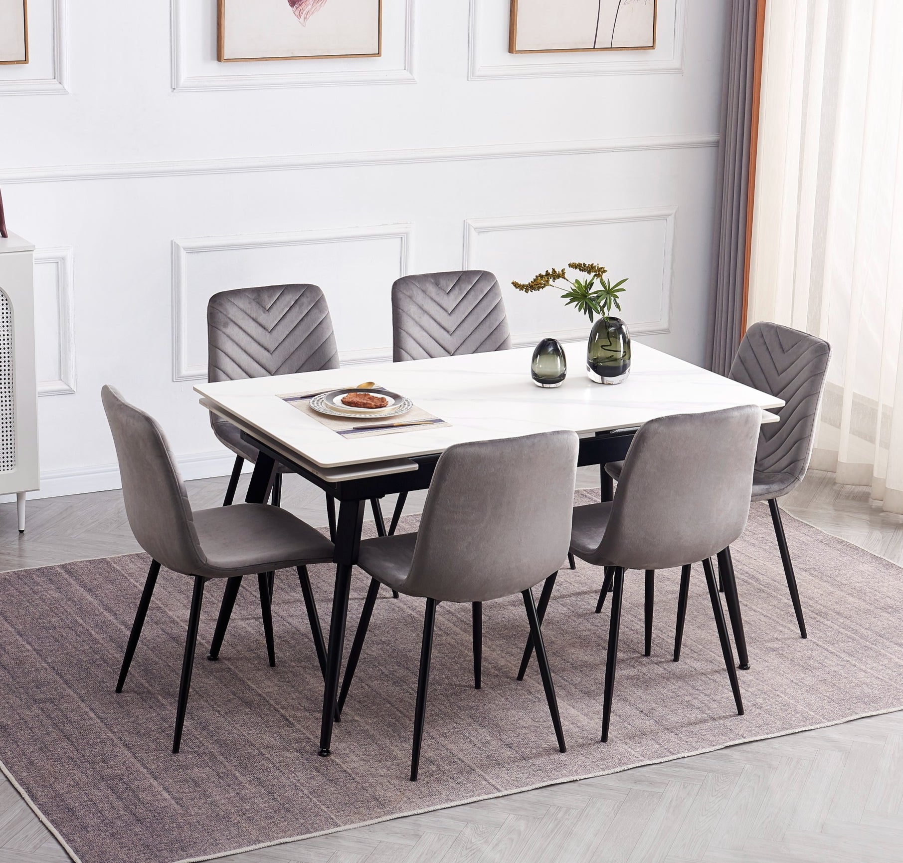 IFDCT - 1818 C - 1817 Sintered Stone White Marble 7pc Dining Set