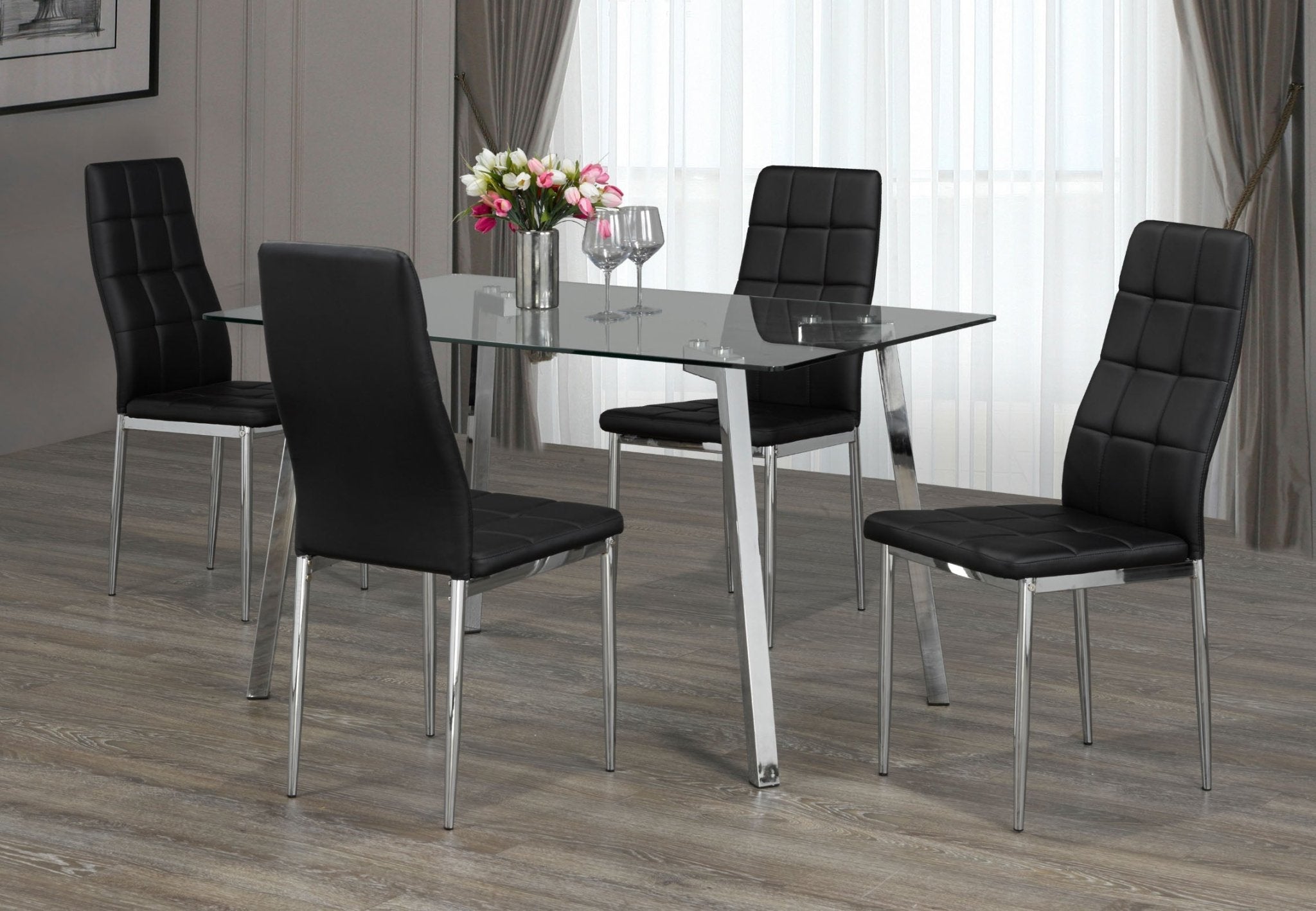 IFDCTempered Clear Glass 5pc Dining Set with 4 black chairs T - 5065 C - 1770
