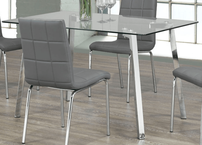IFDCTempered Clear Glass 5pc Dining Set with 4 Gray Chairs T-5065 C-1762