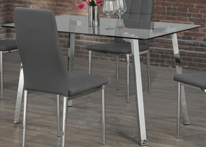 IFDCTempered Clear Glass 5pc Dining Set with 4 Gray Chairs T-5065 C-1772