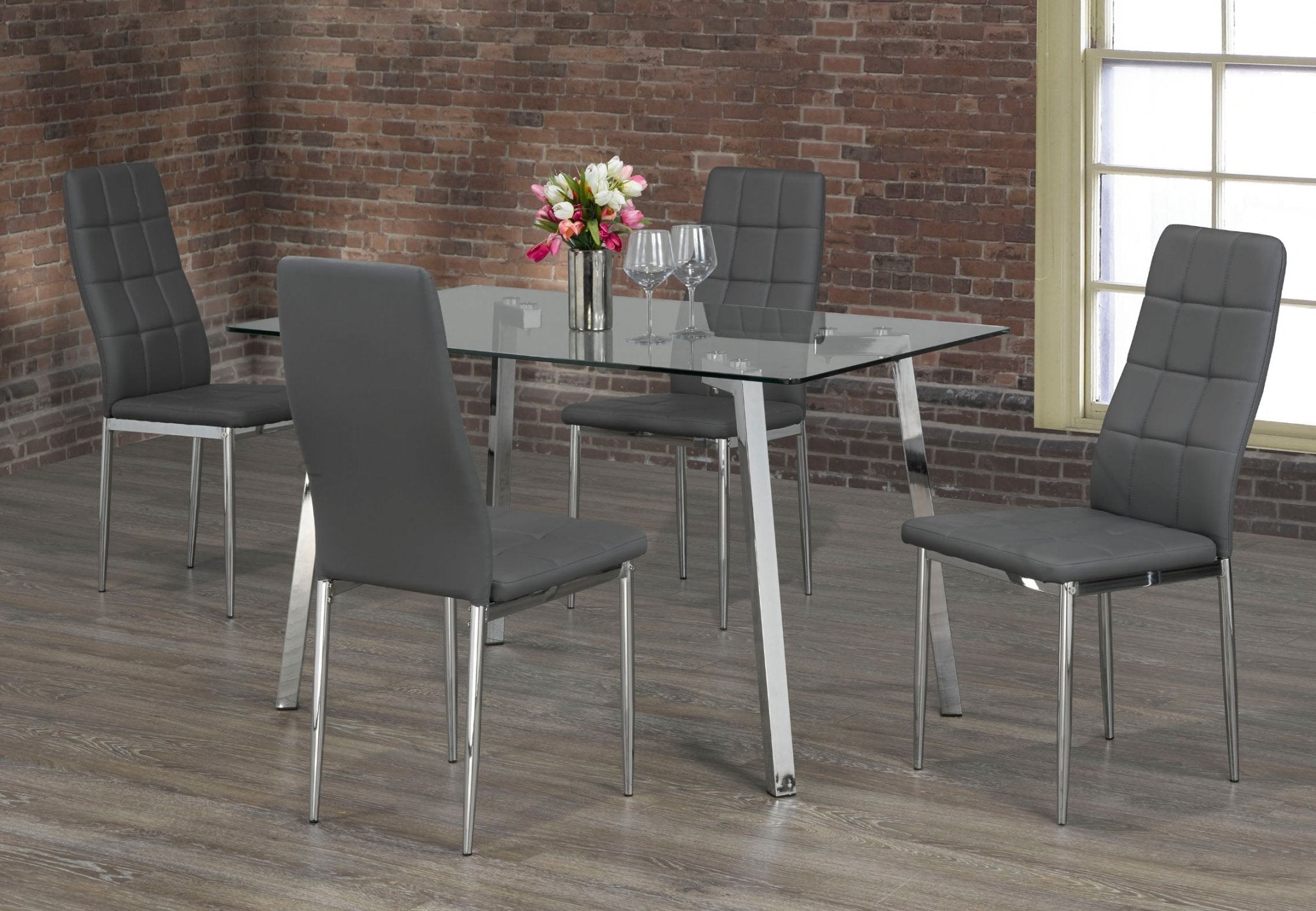 IFDCTempered Clear Glass 5pc Dining Set with 4 grey chairs T - 5065 C - 1772