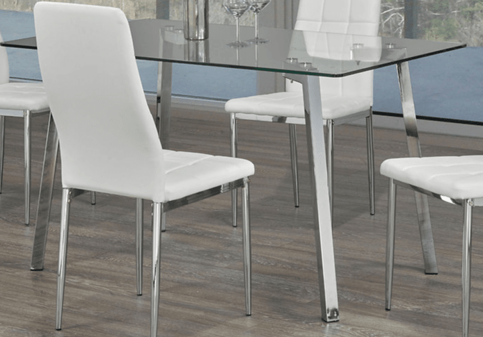 IFDCTempered Clear Glass 5pc Dining Set with 4 white chairs T-5065 C-1771