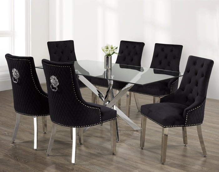 IFDCTempered Glass 7pc Dining Set with black chairs T - 1448 C - 1251