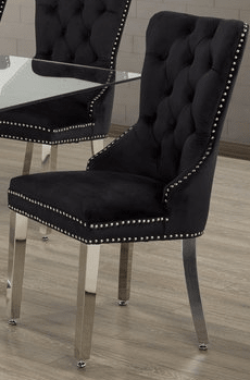 IFDCTempered Glass 7pc Dining Set with black chairs T-1448 C-1261