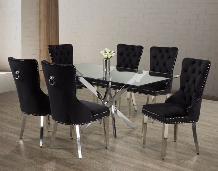 IFDCTempered Glass 7pc Dining Set with black chairs T - 1448 C - 1261