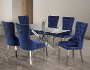 IFDCTempered Glass 7pc Dining Set with blue chairs T - 1448 C - 1262
