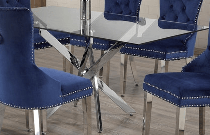 IFDCTempered Glass 7pc Dining Set with blue chairs T-1448 C-1262