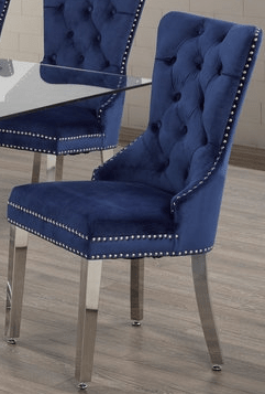 IFDCTempered Glass 7pc Dining Set with blue chairs T-1448 C-1262