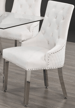 IFDCTempered Glass 7pc Dining Set with cream chairs T-1448 C-1253