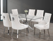 IFDCTempered Glass 7pc Dining Set with cream chairs T - 1448 C - 1253