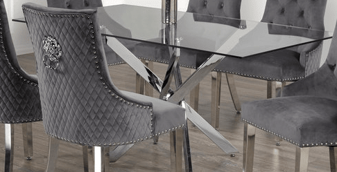 IFDCTempered Glass 7pc Dining Set with Gray Chairs T-1448 C-1250