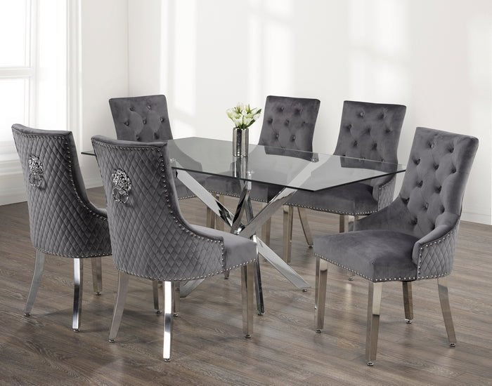 IFDCTempered Glass 7pc Dining Set with Grey Chairs T - 1448 C - 1250