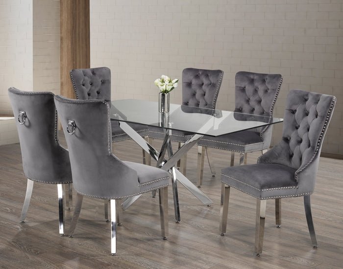 IFDCTempered Glass 7pc Dining Set with grey chairs T - 1448 C - 1260