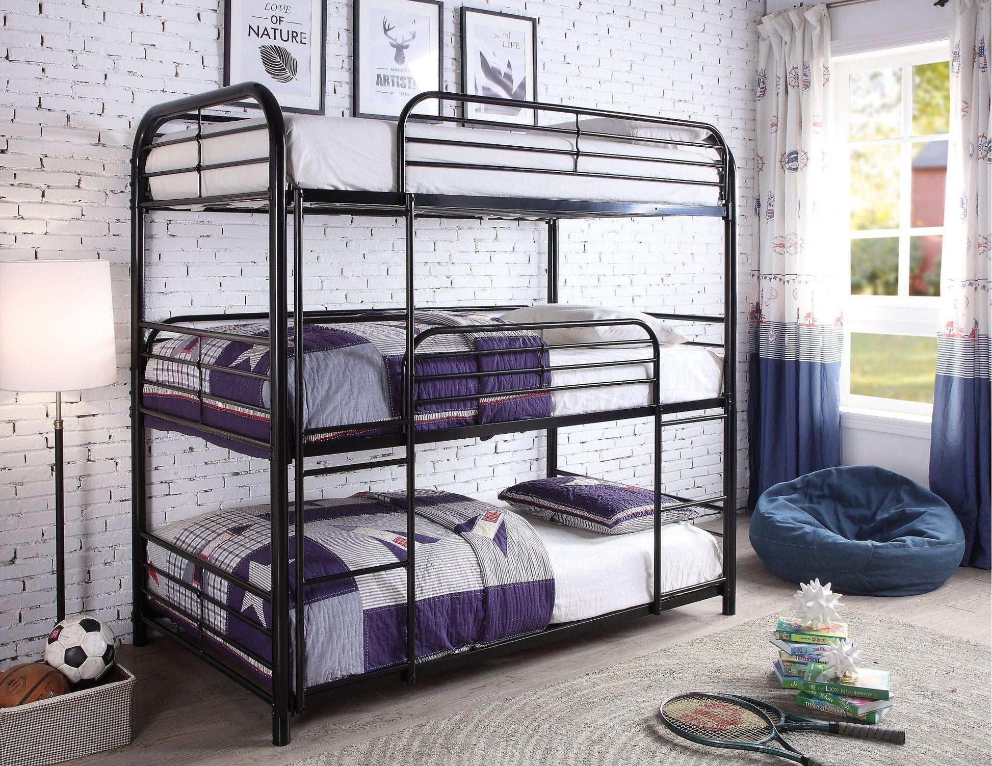 IFDCTriple Black Bunk Bed B - 503 (Single/Single/Single)