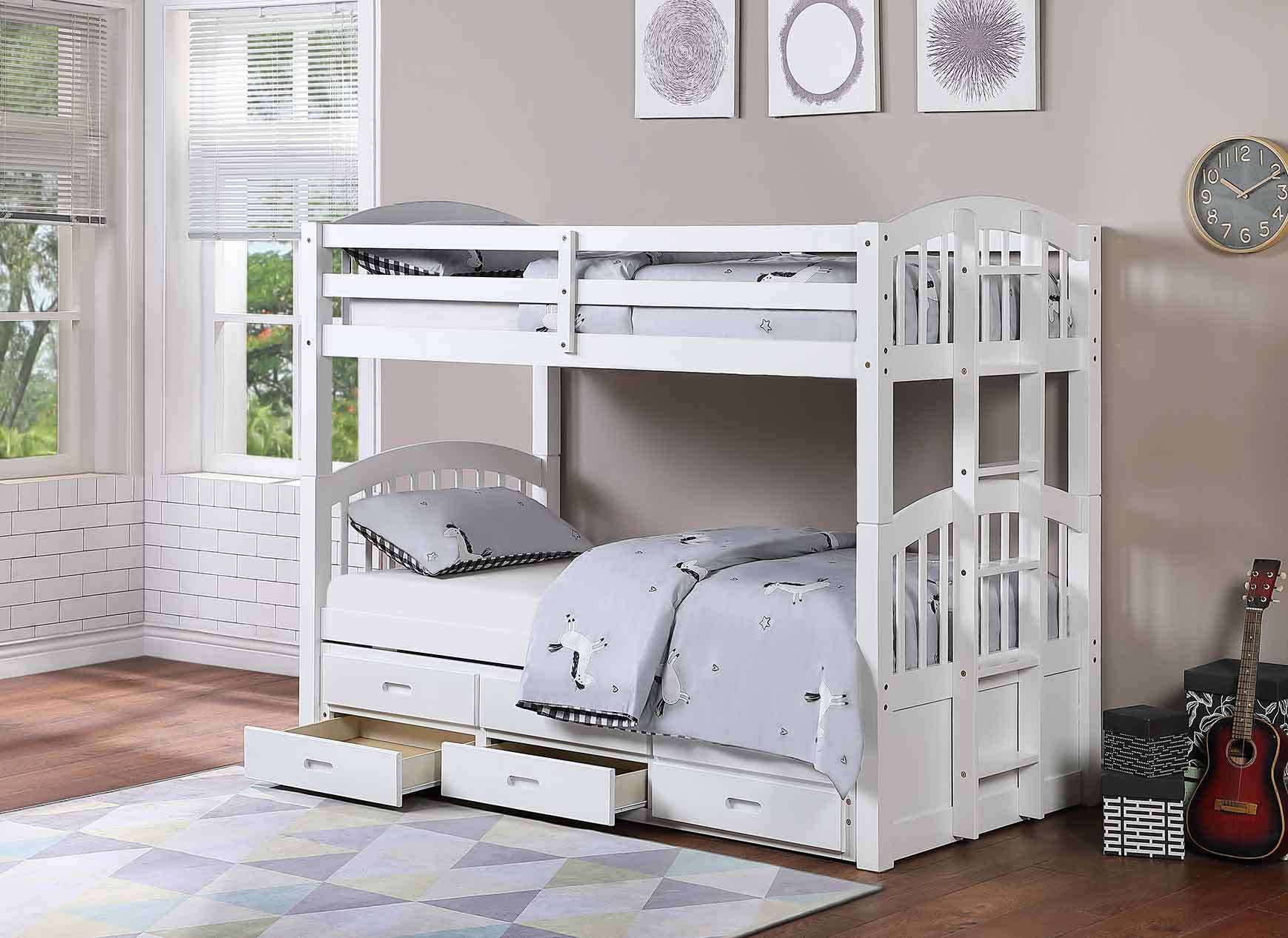 IFDCWhite Bunk Bed B - 1842 (Single/Single/Single)