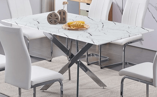 IFDCWhite Marble 7pc Dining Set T-1442 C-1878