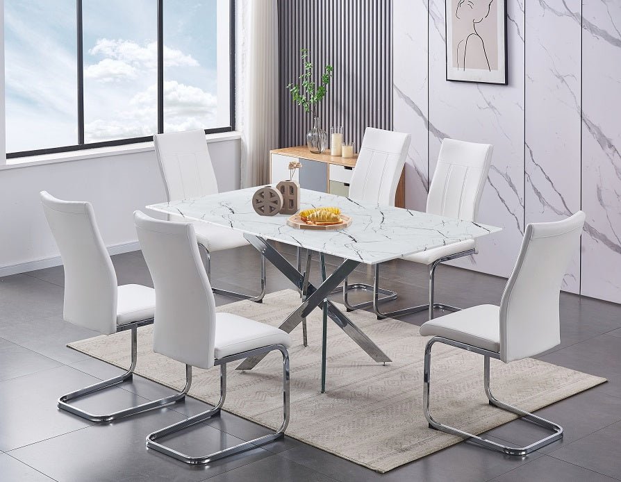 IFDCWhite Marble 7pc Dining Set T - 1442 C - 1878