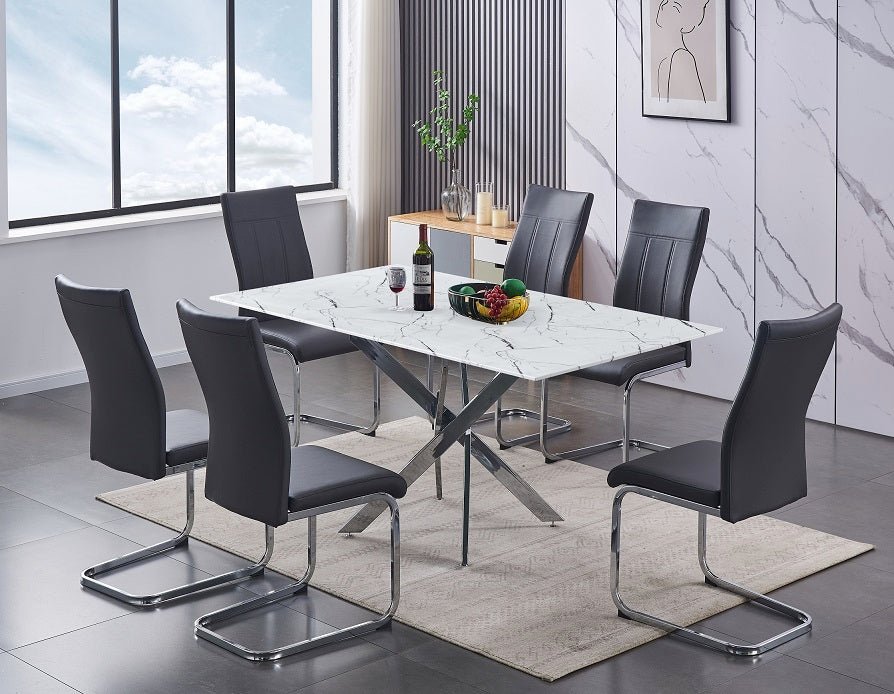 IFDCWhite Marble 7pc Dining Set T - 1442 C - 1879