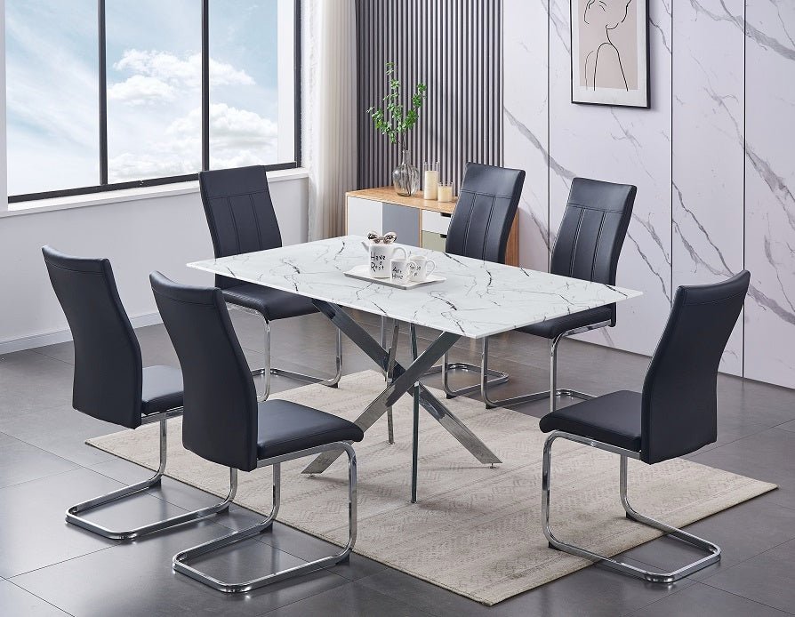 IFDCWhite Marble Glass 7pc Dining Set T - 1442 C - 1877