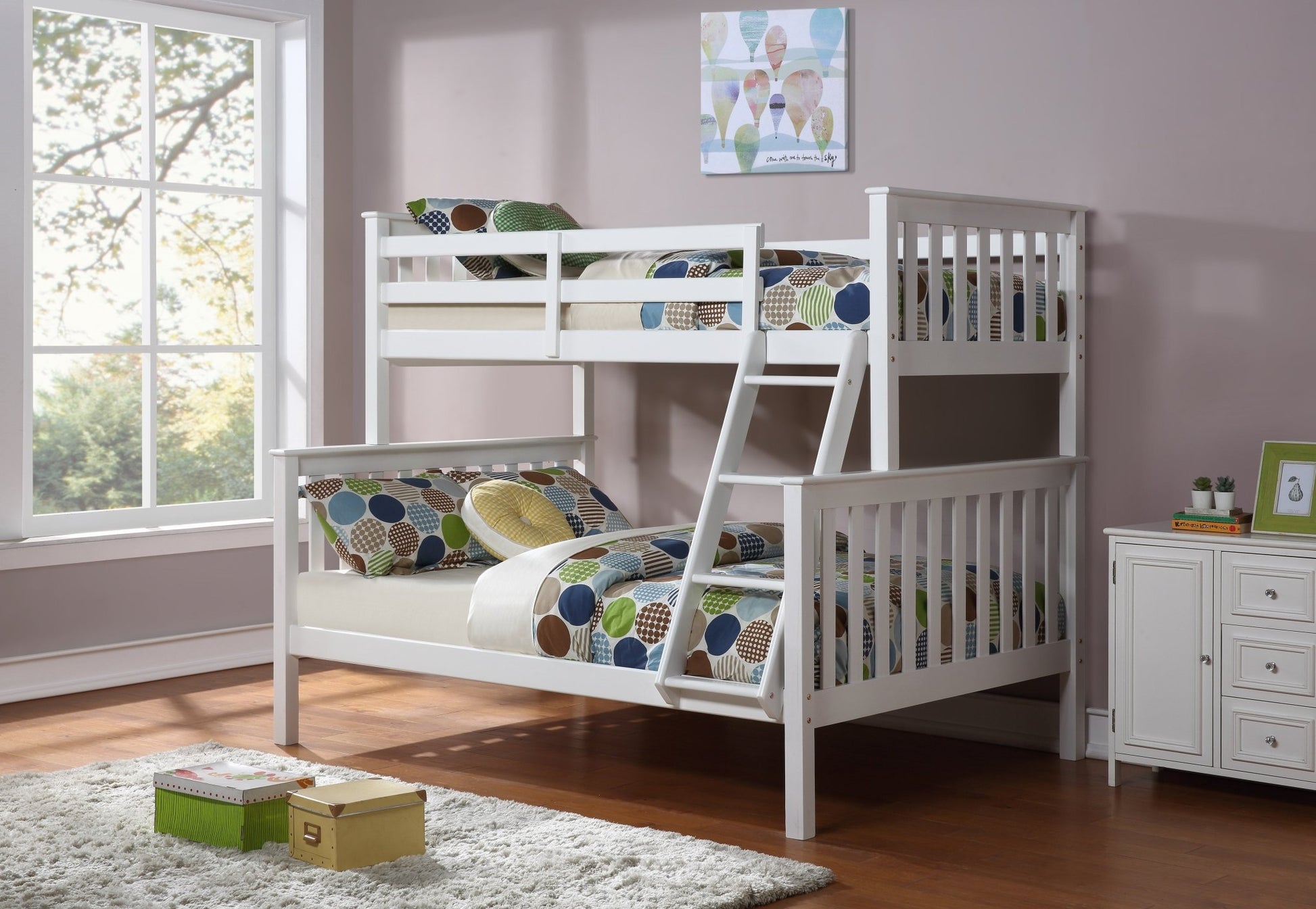 IFDCWhite Wooden Bunk Bed B - 102W (Single/Double)