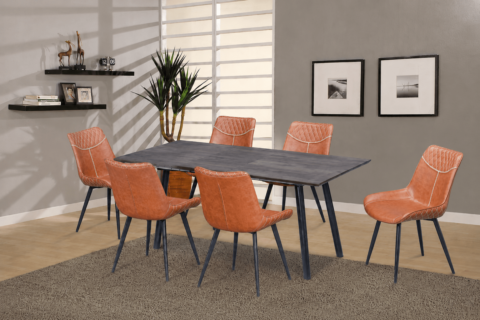 IFDCWooden Table With Self Storing Butterfly Extension Leaf 7pc Dining Set T-1814 C-1825