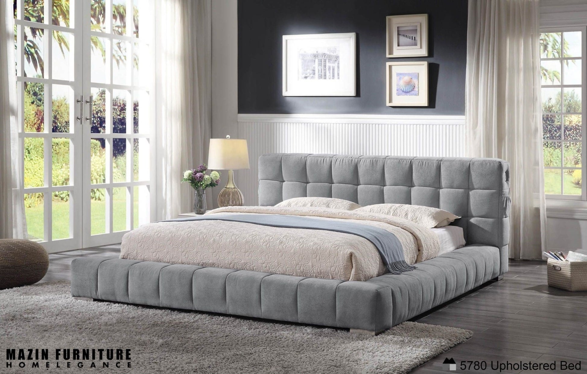 MazinMazin 5780 Modena Upholstered Bed with USB