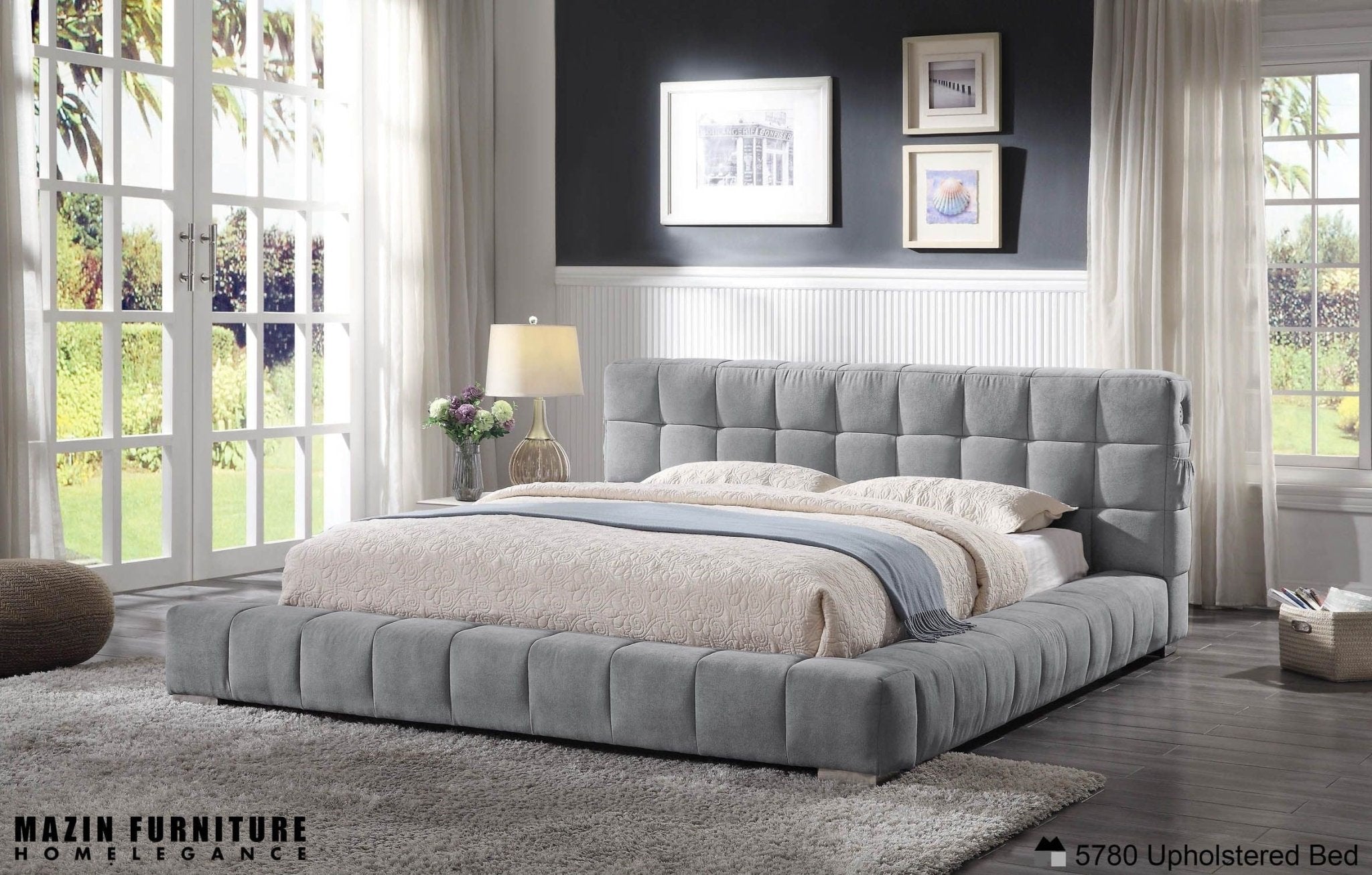 MazinMazin 5780 Modena Upholstered Bed with USB