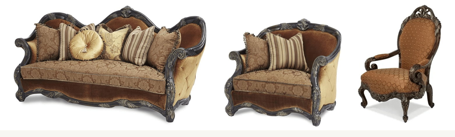 Michael AminiAICO Essex Manor Wood Trim Sofa, Wood Trim Chair and Chair and Half 3PC Set