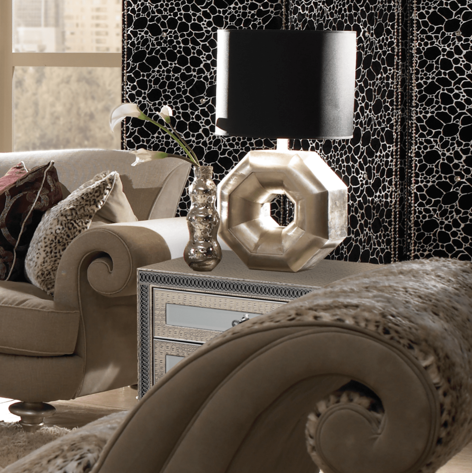 Michael Aminihollywood swank Creamy Pearl Eastern King Upholstered Bed