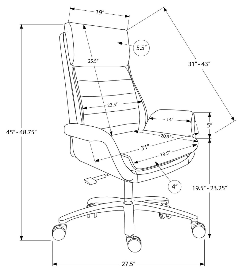 MonarchI 7253 OFFICE CHAIR - BLACK LEATHER-LOOK / HIGH BACK EXECUTIVE