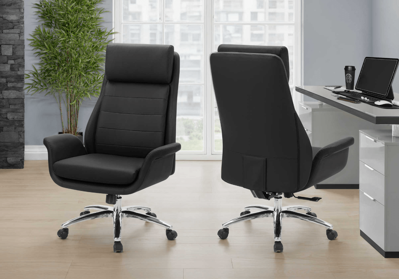 MonarchI 7253 OFFICE CHAIR - BLACK LEATHER-LOOK / HIGH BACK EXECUTIVE