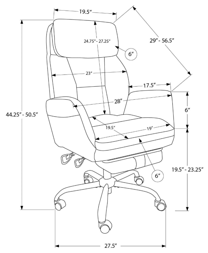 MonarchI 7274 OFFICE CHAIR - DARK GREY LEATHER-LOOK / HIGH BACK EXECUTIVE