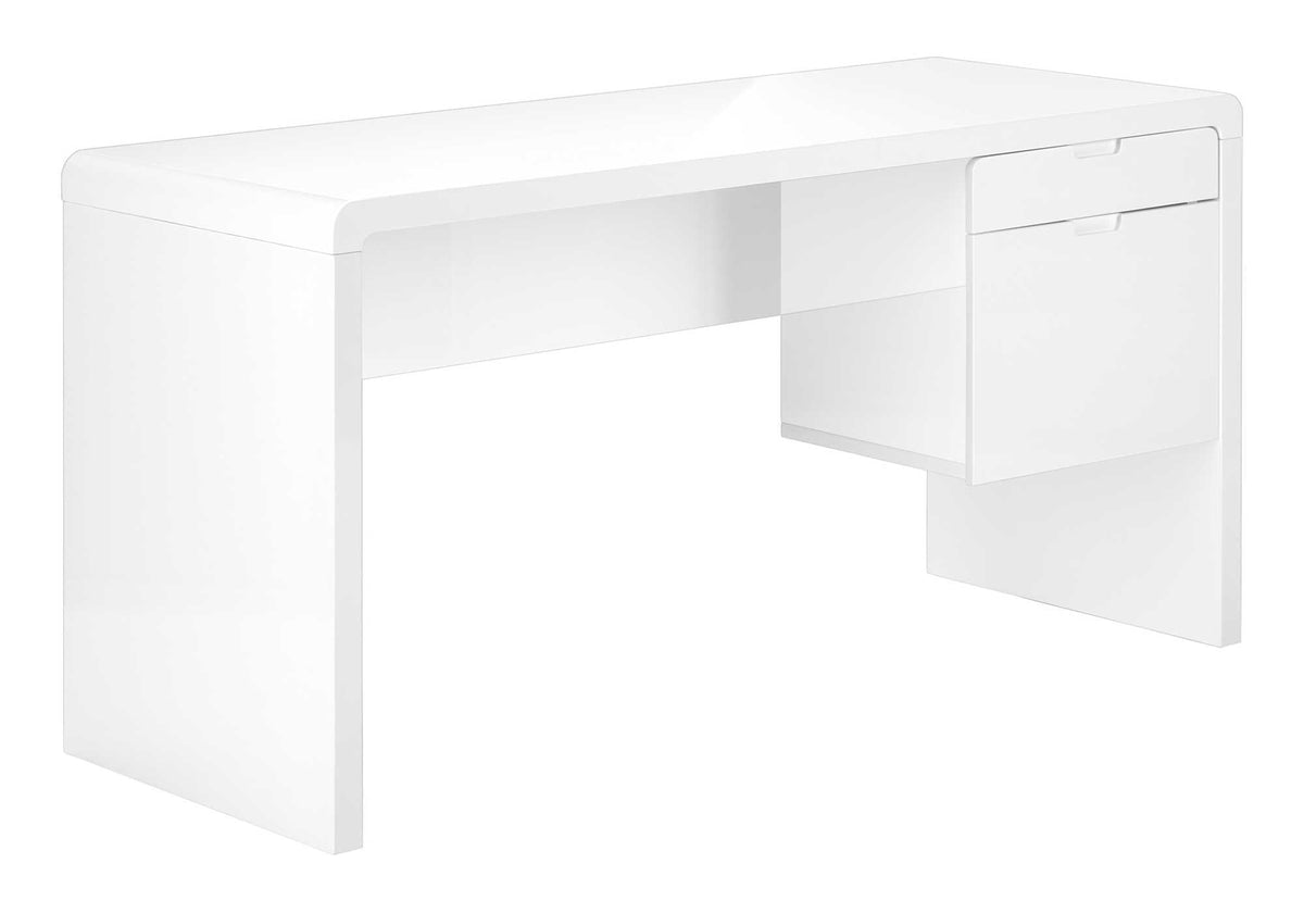 MonarchI 7581 COMPUTER DESK - 60"L / HIGH GLOSSY WHITE L/R FACE DRAWER