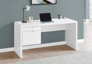 MonarchI 7581 COMPUTER DESK - 60"L / HIGH GLOSSY WHITE L/R FACE DRAWER