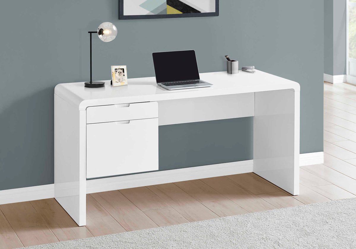 MonarchI 7581 COMPUTER DESK - 60"L / HIGH GLOSSY WHITE L/R FACE DRAWER