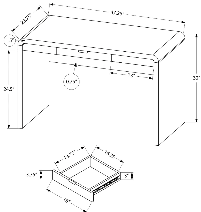 MonarchMonarch I 7580 COMPUTER DESK - 48"L / HIGH GLOSSY WHITE