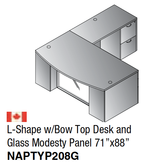 0AOSP L - Shape w/Bow Top Desk and Modesty Panel 71x88