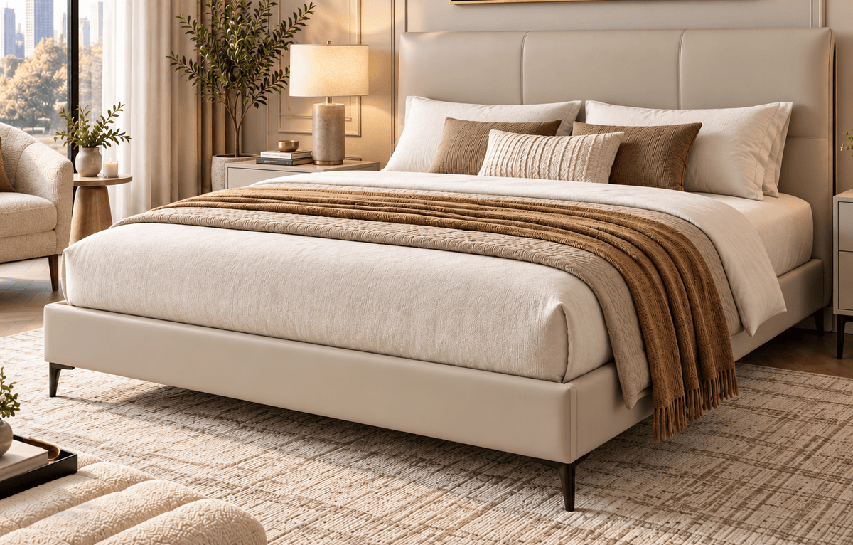 SankouSK Real Leather Headboard Bed