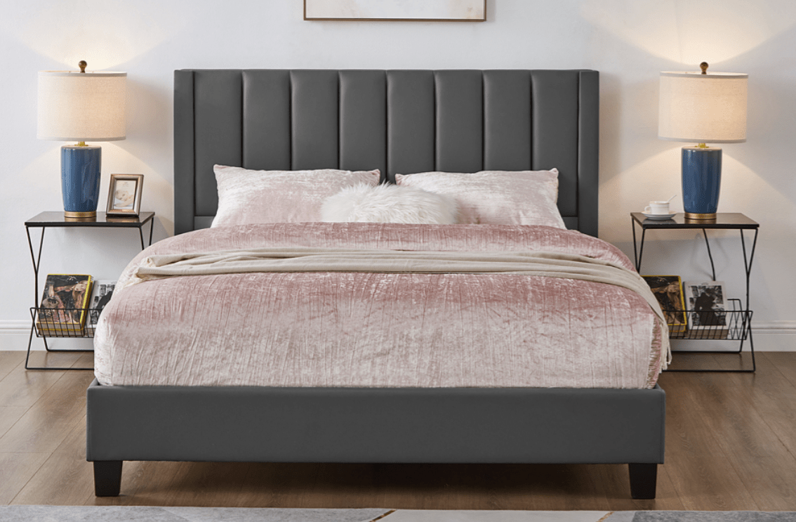 TitusT2177 Bed - Queen - Gray Leatherette