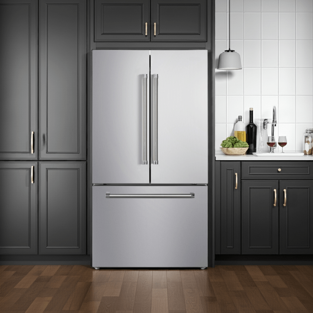 VestaYukon 36" Counter - Depth Stainless Steel French - Door Refrigerator with Bottom - Freezer