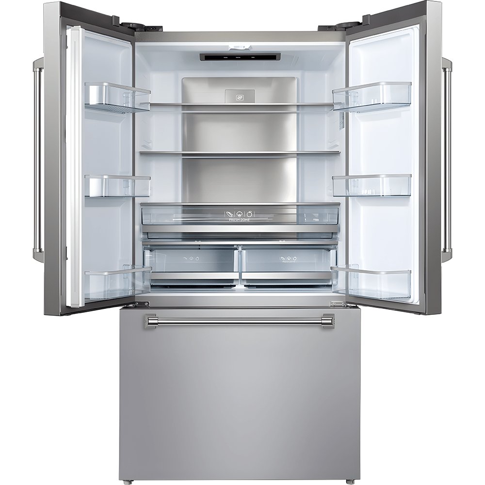 VestaYukon 36" Counter - Depth Stainless Steel French - Door Refrigerator with Bottom - Freezer