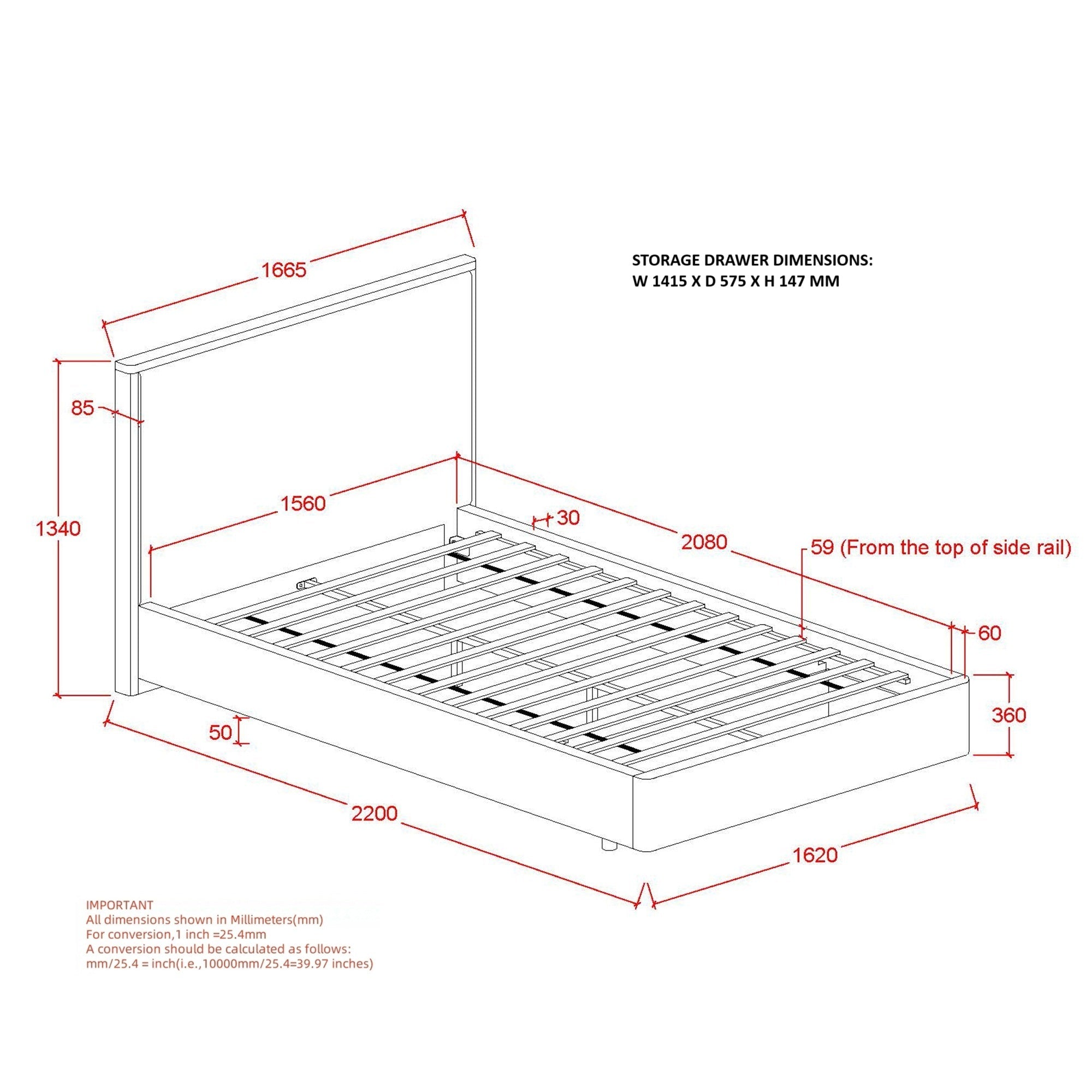 WorldwideANDOVER - 60" PLATFORM BED w/DRAWER - OAT
