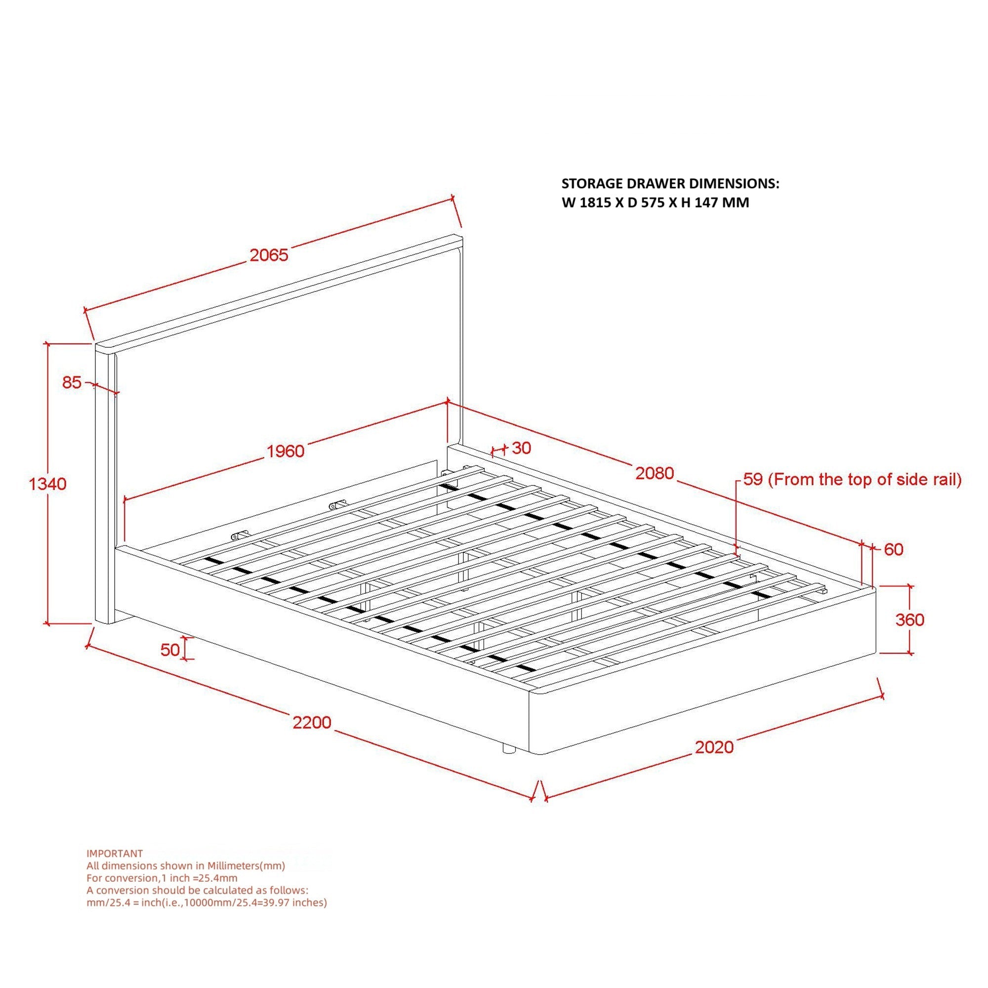 WorldwideANDOVER - 78" PLATFORM BED w/DRAWER - OAT