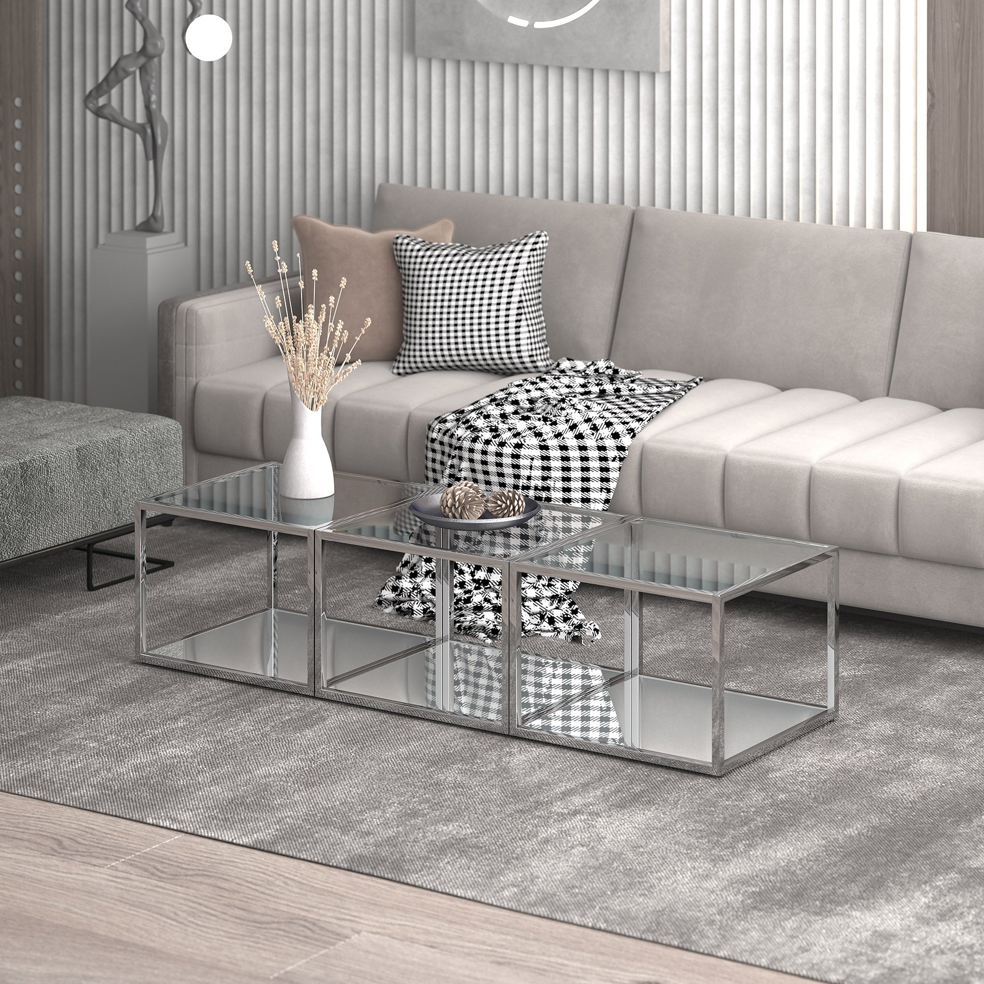 WorldwideCASINI - 3PC COFFEE TABLE SMALL - SILVER
